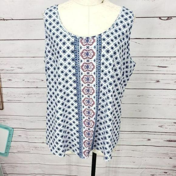Time And Tru Women's‎ White Medallion Print Sleeve Blouse Tank Top Size XXL - Picture 10 of 10